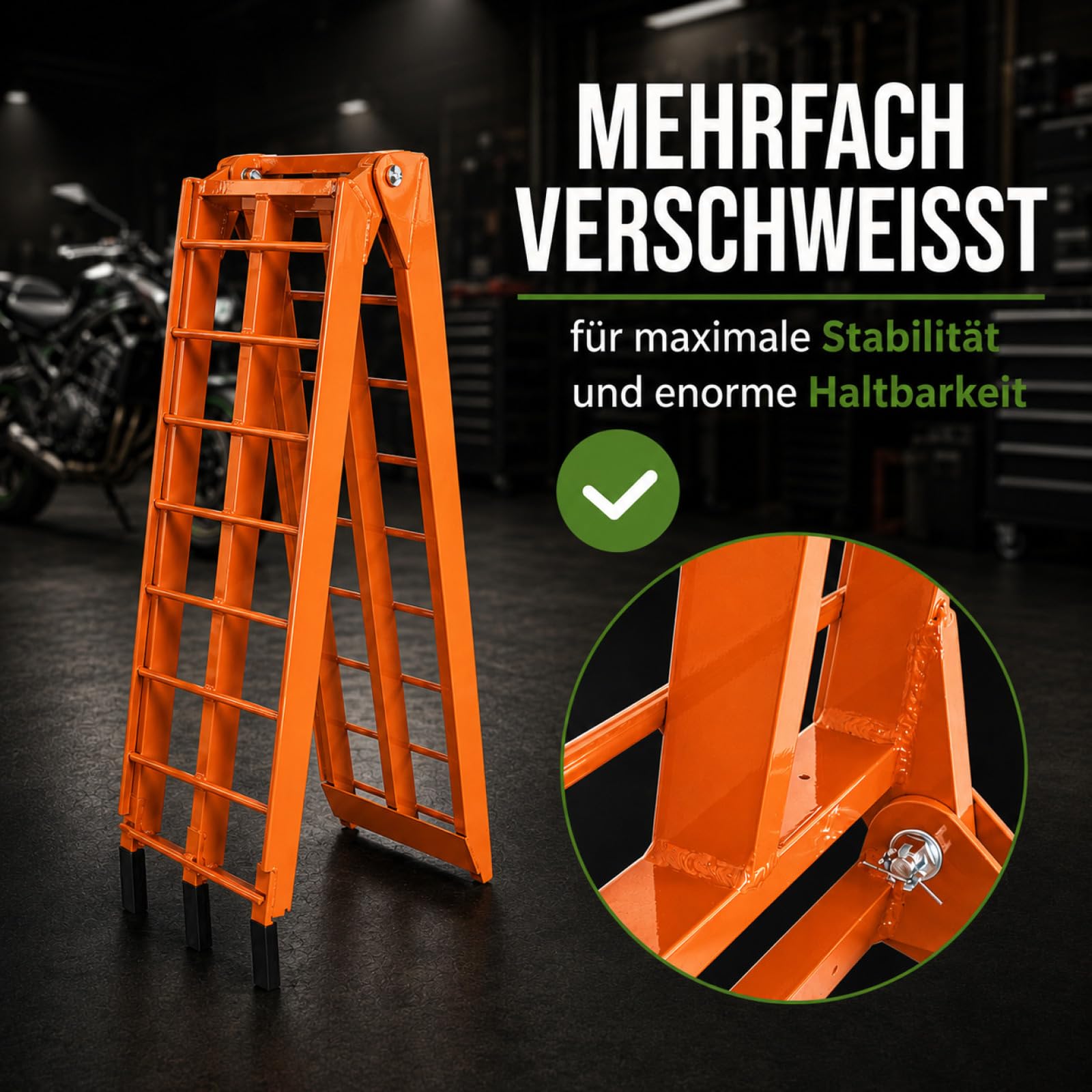 TRUTZHOLM Auffahrrampe klappbar Länge 180 cm Traglast 340 kg | Faltbare Laderampe Alu Verladerampe Antirutsch für Motorrad ATV Quad PKW Auto