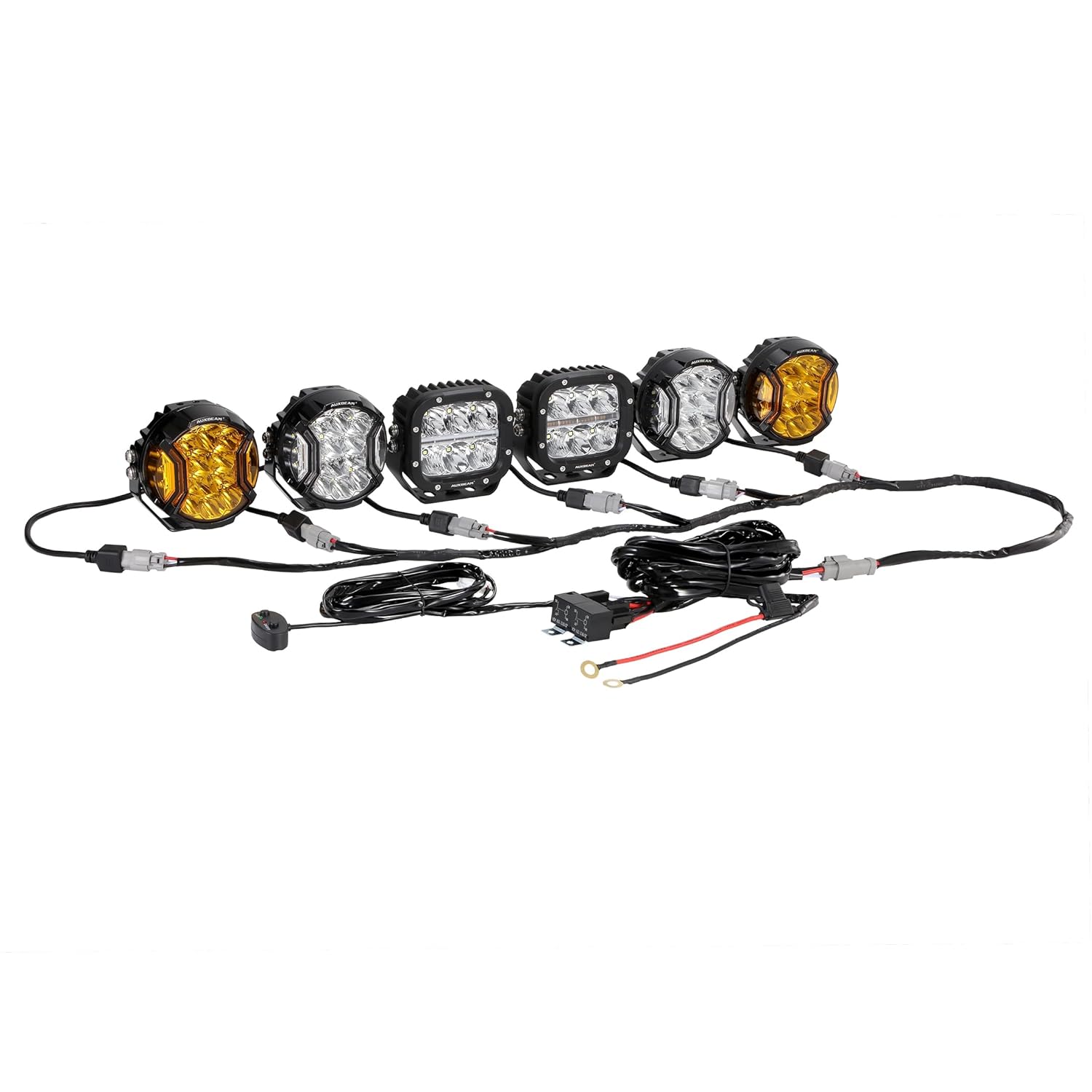 Auxbeam Wiring Harness Kit 18AWG 3PIN DT Plug Wiring Harness ML 10AWG+DRL for 6 PCS LED Pod Lights LED Offroad Lights