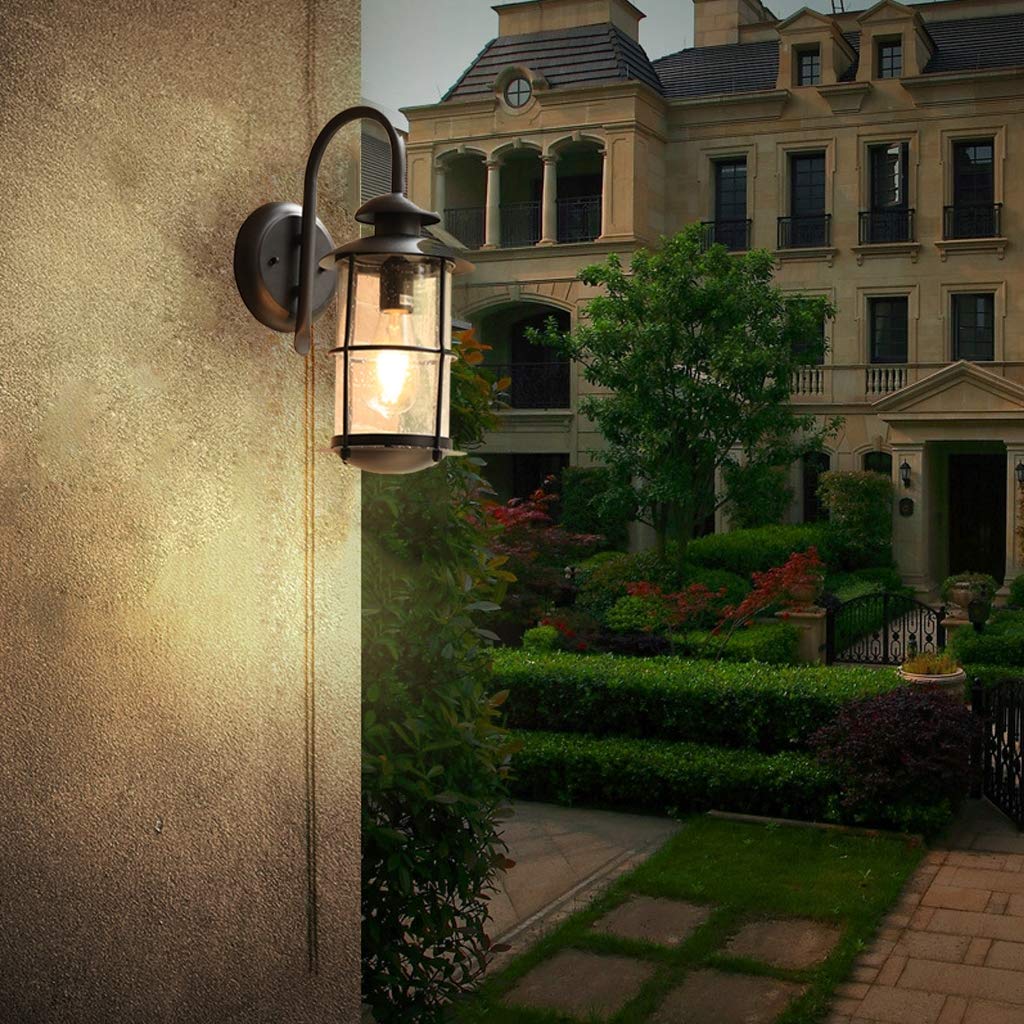 Wandleuchte Retro Holz Dekor Außenlampe Vintage Schwarz Wandlampe Wasserdicht IP54 Aluminiumguss und Glas Aussenleuchte E27 Landhaus Gartenlampe Hauseingang Hof Eingangs Außen-Wandleuchte