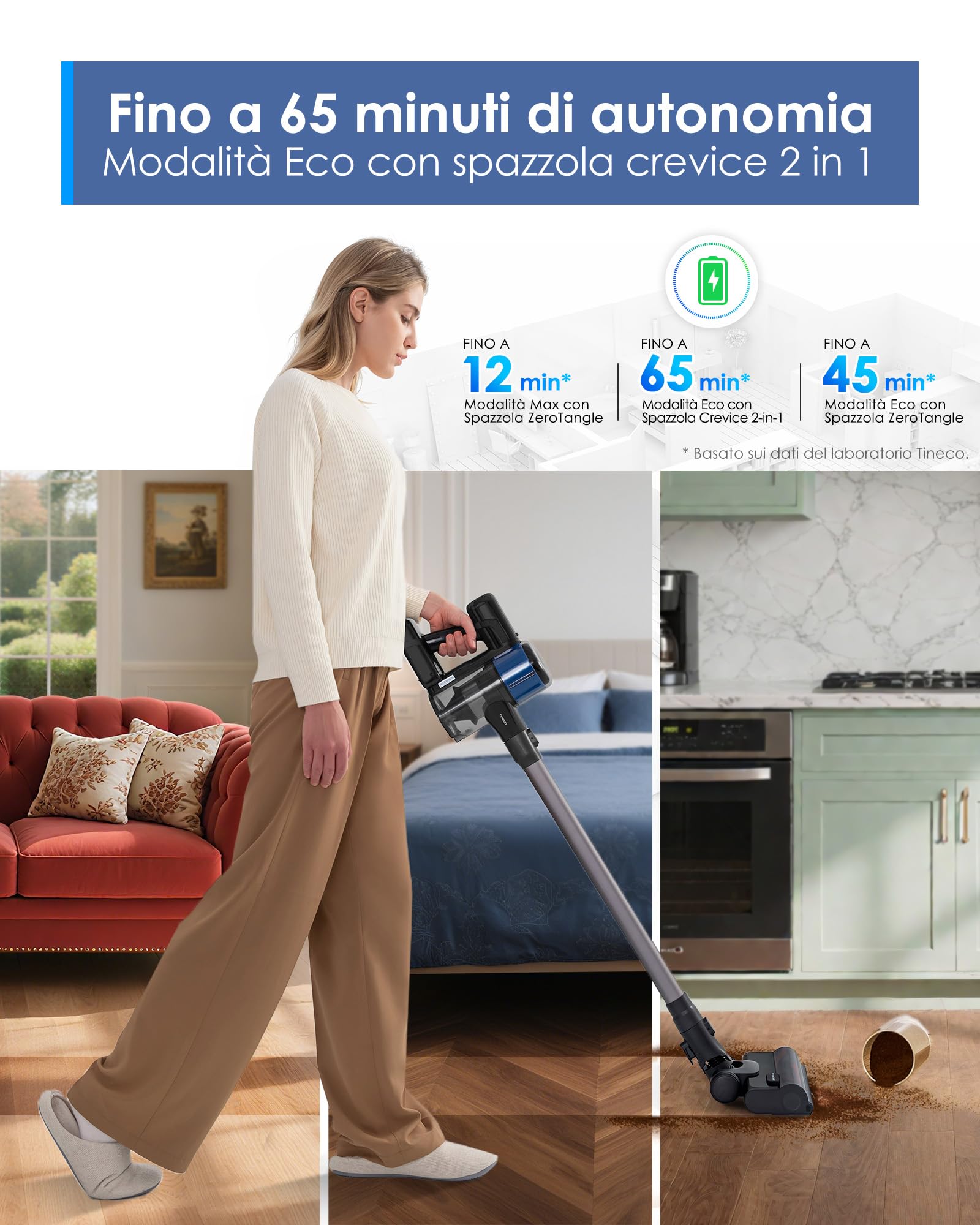 Tineco Pure One S30,Aspirapolvere Senza Fili,150AW,Spazzola ZeroTangle,Fino a 65 minuti di autonomia,Sistema di filtrazione a 6 stadi,Tecnologia PureCyclone,Dock a parete