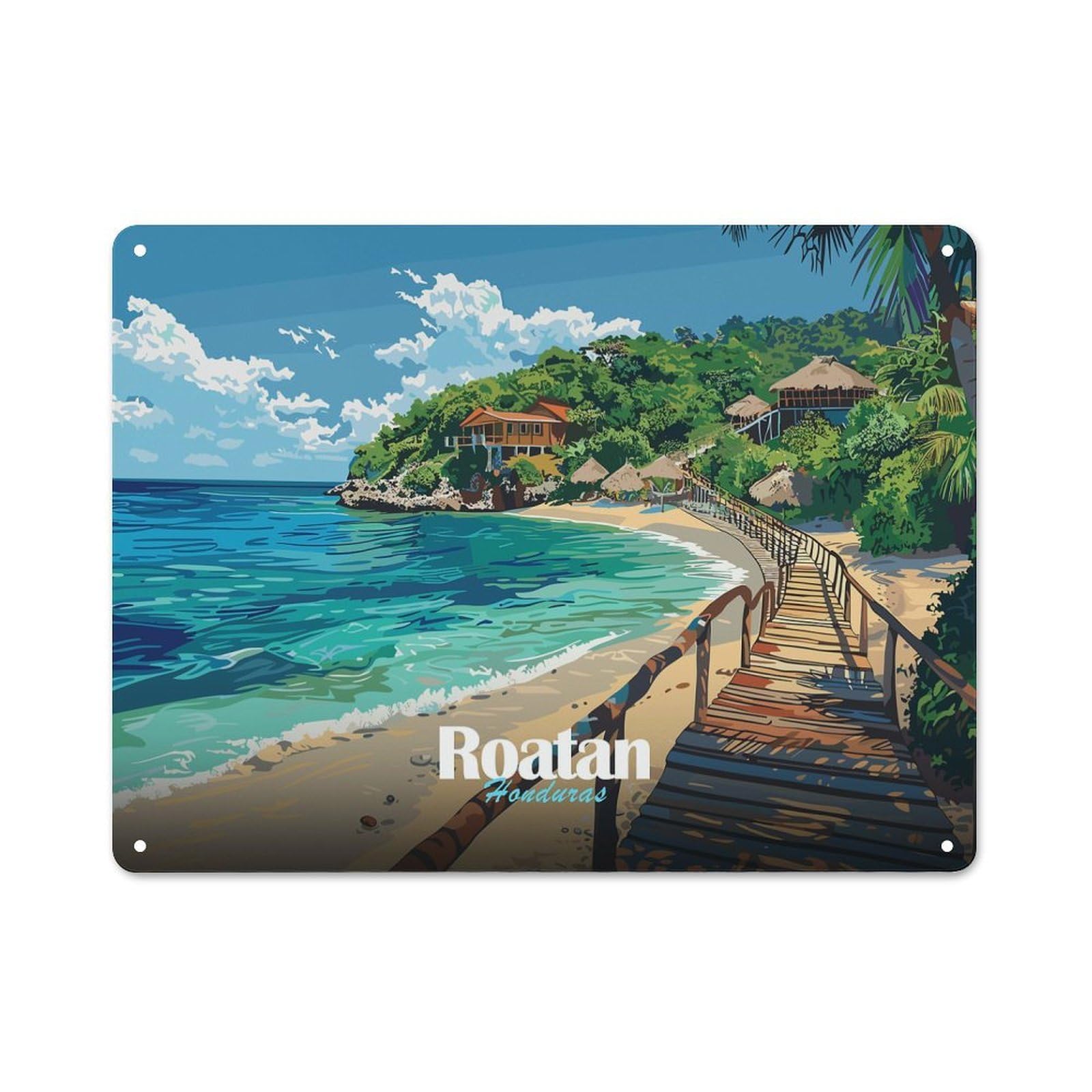 Junmoney Style-5 Roatan Beach Paradise Metal Sign 30X40cm, Vintage Bar Wall Plaque For Diner, Restaurant, Shed Or Kitchen