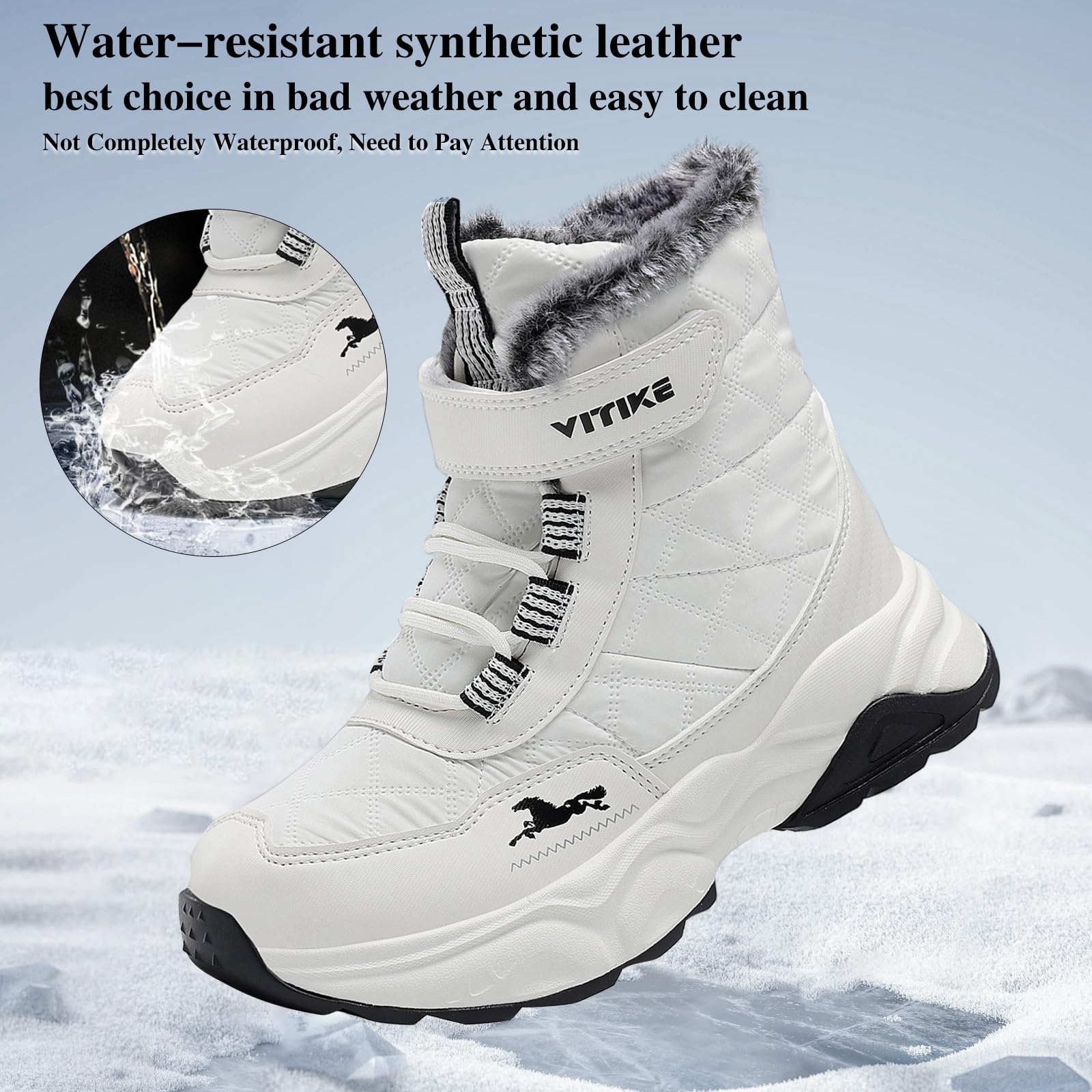 VITUOFLY Boys Hiking Boots Kids Warm Winter Snow Boots Girls Hiking Shoes Outdoor Adventure Trekking Shoes Anti-skid Sneakers White Size 5