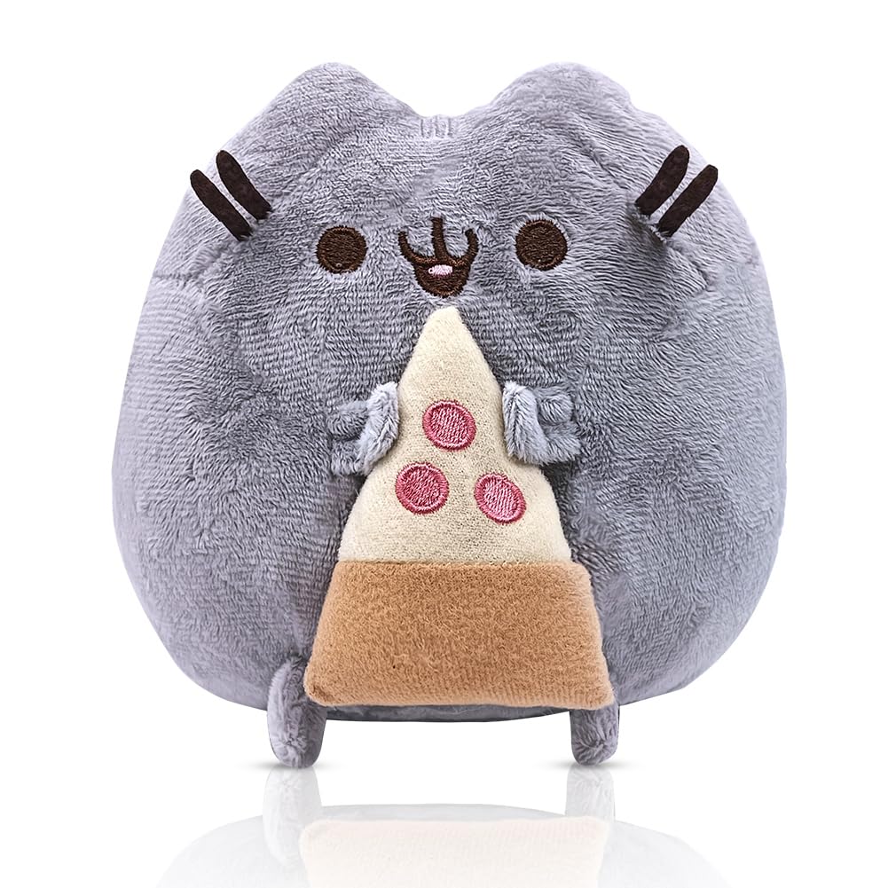 Grey Cat Plush 15 cm, Stuffed Animals, Plush Doll, Soft and Cute Cuddle Pillow – Ideal for Children, Gift for Christmas, Birthday (Pizza)