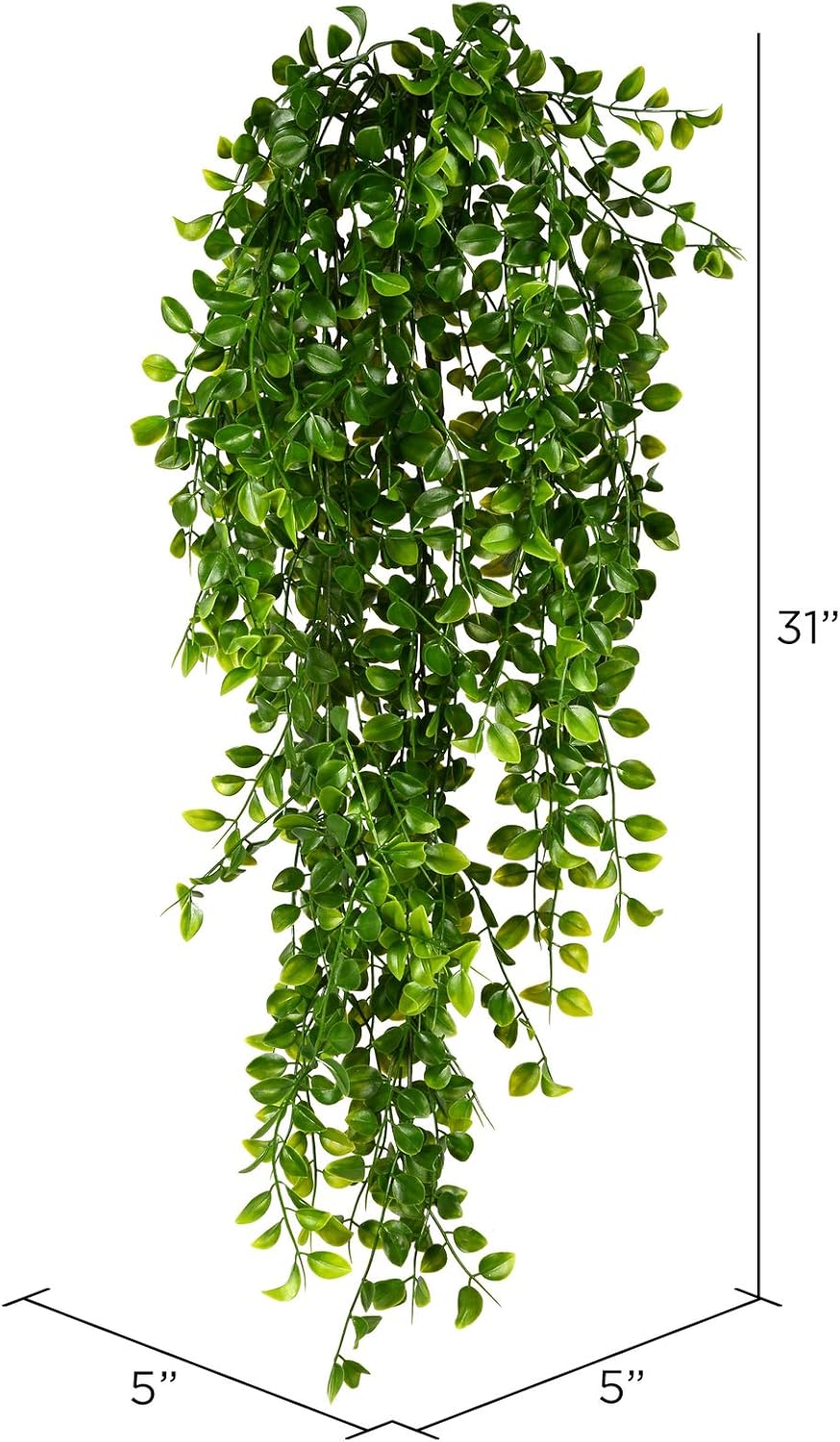 Vickerman Everyday 31" Artificial Green Mini Leaf Hanging Bush UV Resistant 2 Pack - Faux Indoor Outdoor Decorative Plant - Greenery for Home Or Office Decor - Maintenance Free