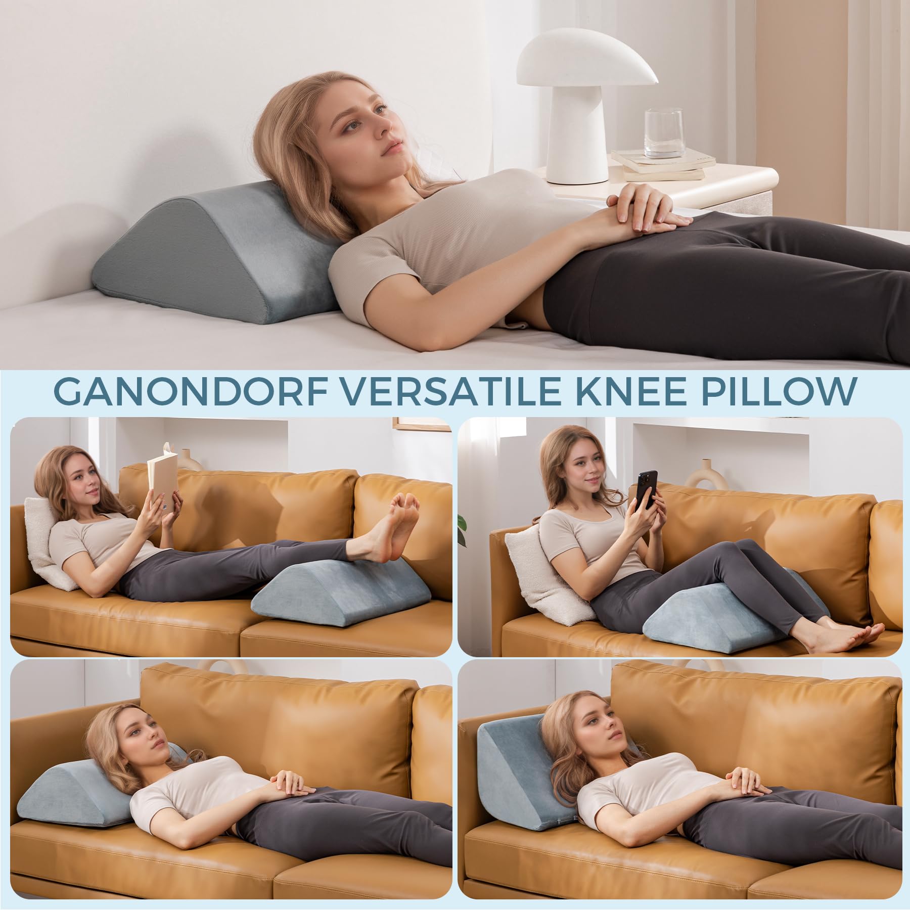 Almohada de cuña de rodilla de 6.3 pulgadas para recuperación postoperatoria, soporte de elevación de piernas para posición de sueño, alivia el dolor de espalda baja y cadera, mejora la circulación en
