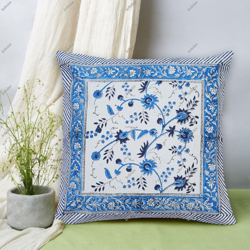 Housses de coussin Jaipur fait main motif traditionnel imprimé carré 40x40 cm