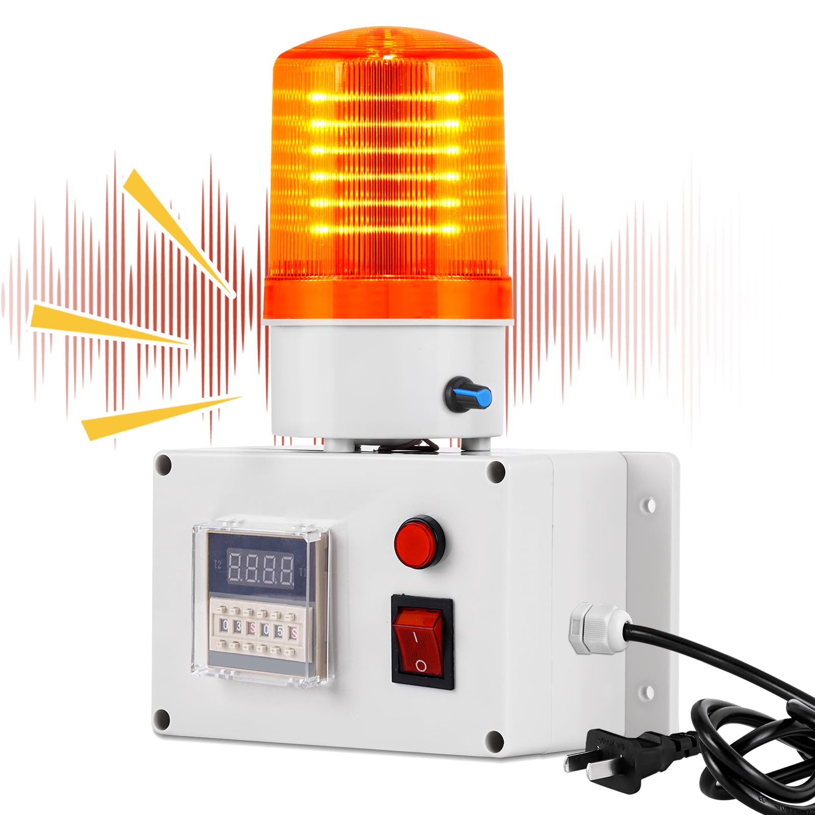 Industrial Cycle Timing Siren Alarm 0-110dB Timed Alarm with Flashing Light (AC110V)