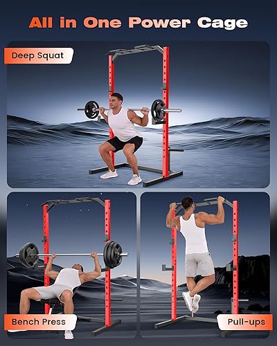 Miniatura 3 de OPPSDECOR Estante para sentadillas, jaula de potencia multifunción con banco de peso ajustable, estante para sentadillas con barra de dominadas,