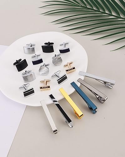 Miniatura 4 de SONNYX Juego de gemelos y pinzas de corbata para hombre, para corbata, clips de barra, camisas de negocios, esmoquin de boda, gemelos clásicos para