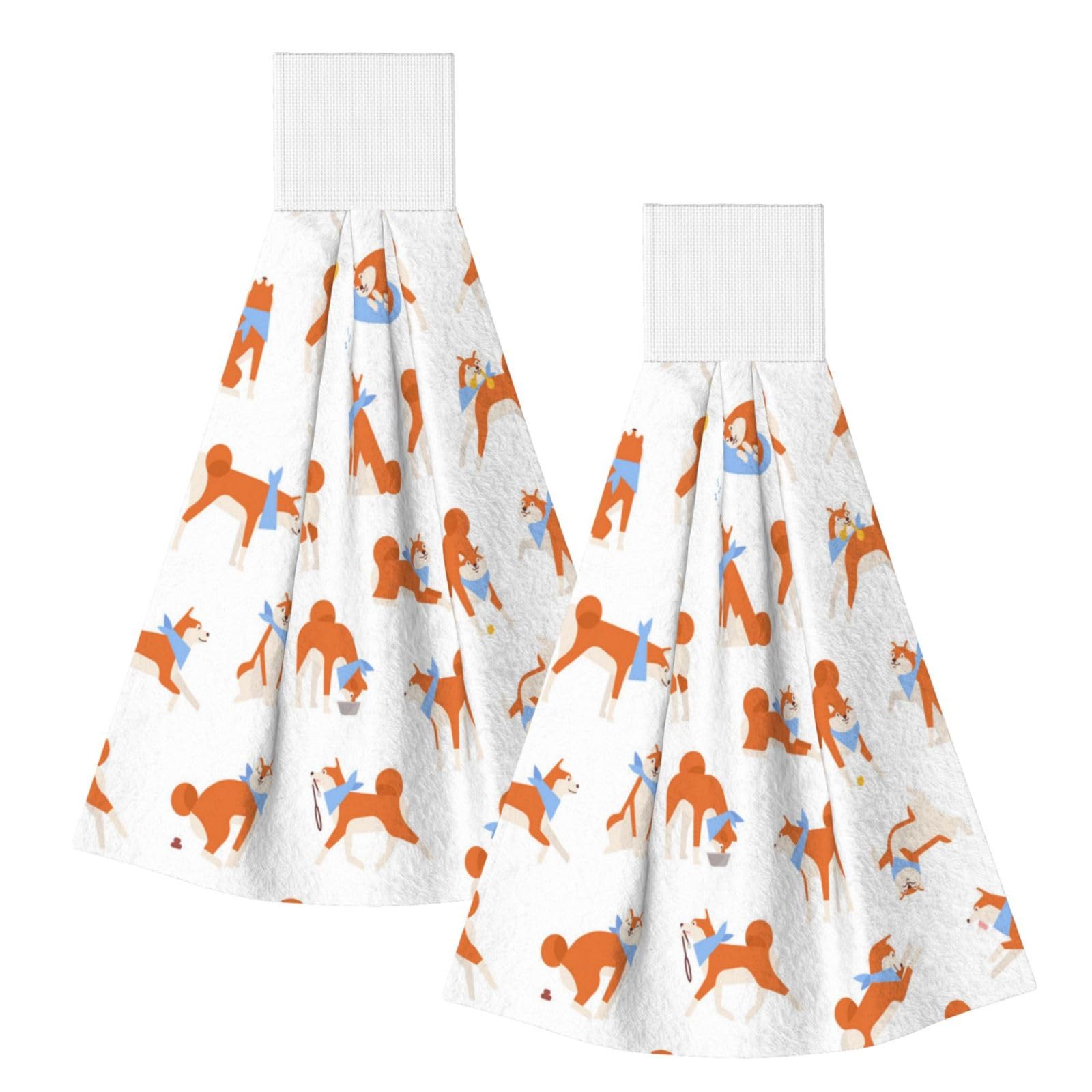 DOPKLNA Adorable Akita Inu, 2 Pcs Hanging Coral Fiber Hand Towels for Bathroom, Absorbent Kitchen Towels