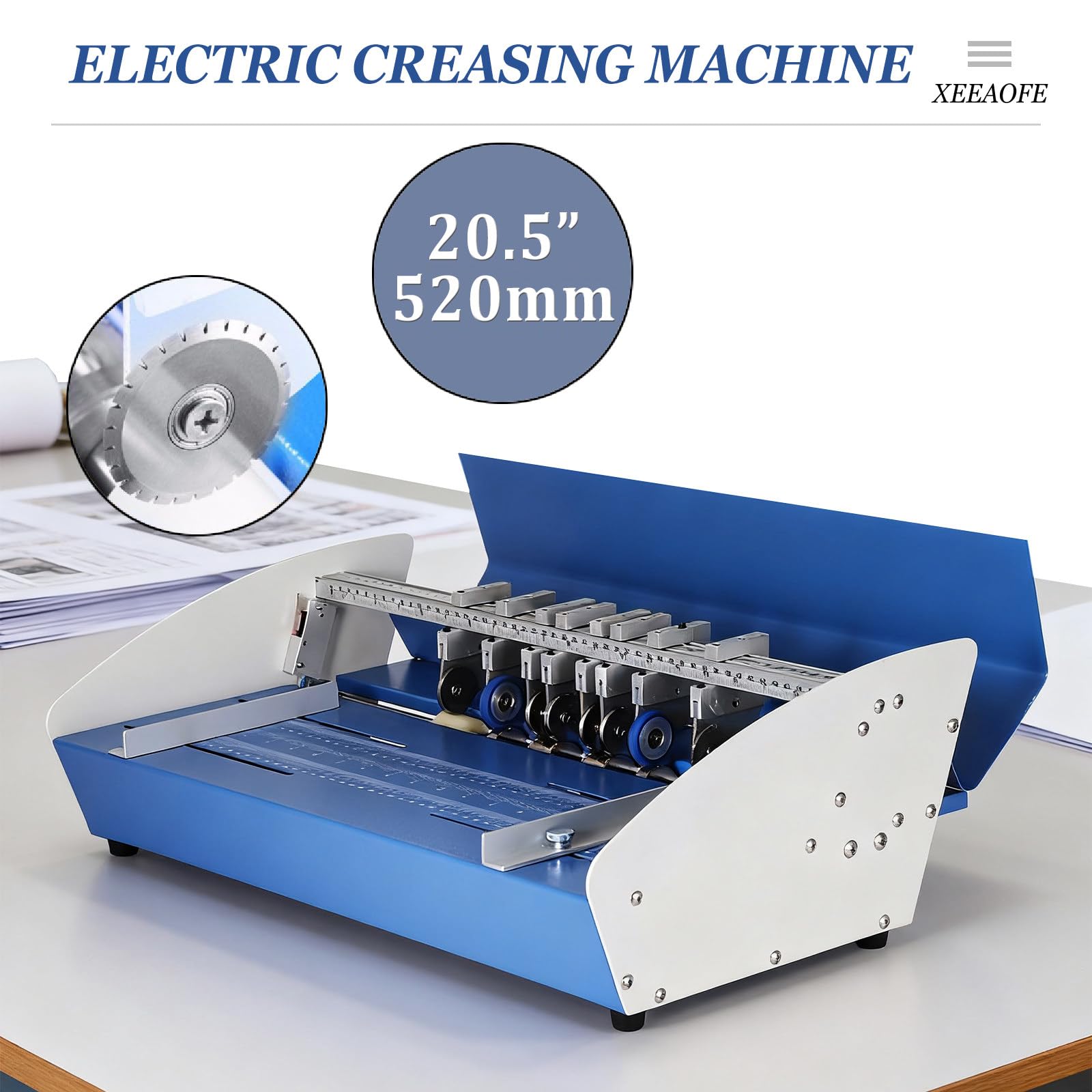 Machine à Rainurer Électrique pour Papier 85-400g/m², 20" (520mm) Scoreuse-Perforatrice à Papier Rainurage Perforation, Machine à Rainurer en Métal Robust pour Menus Couvertures de Livres