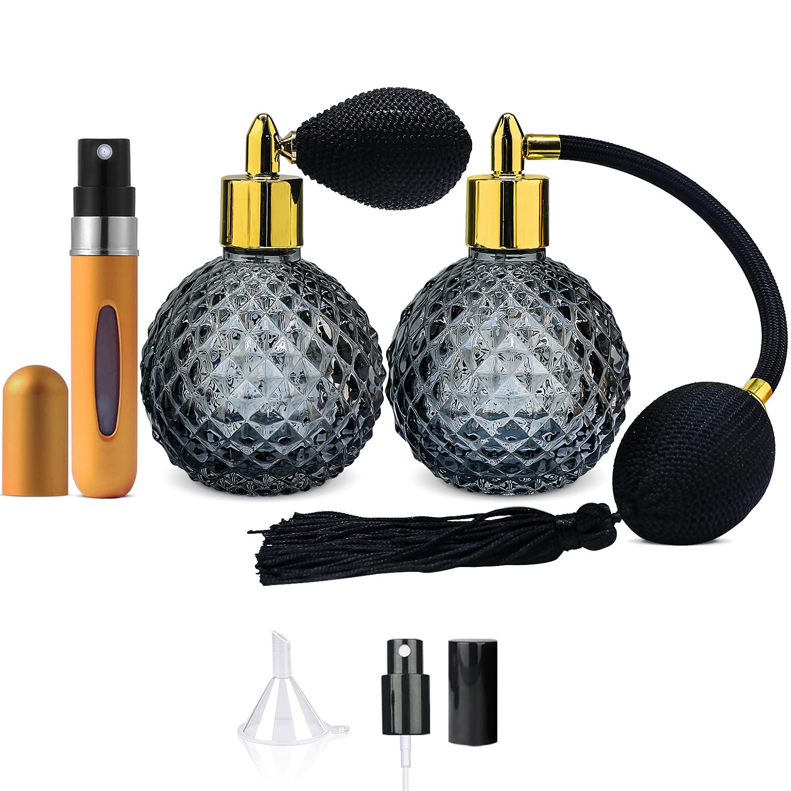 Botella atomizadora pulverizadora de 100 ml – Juego de 3 botellas decorativas de cristal vintage vacías, botella de perfume recargable portátil -MW-2