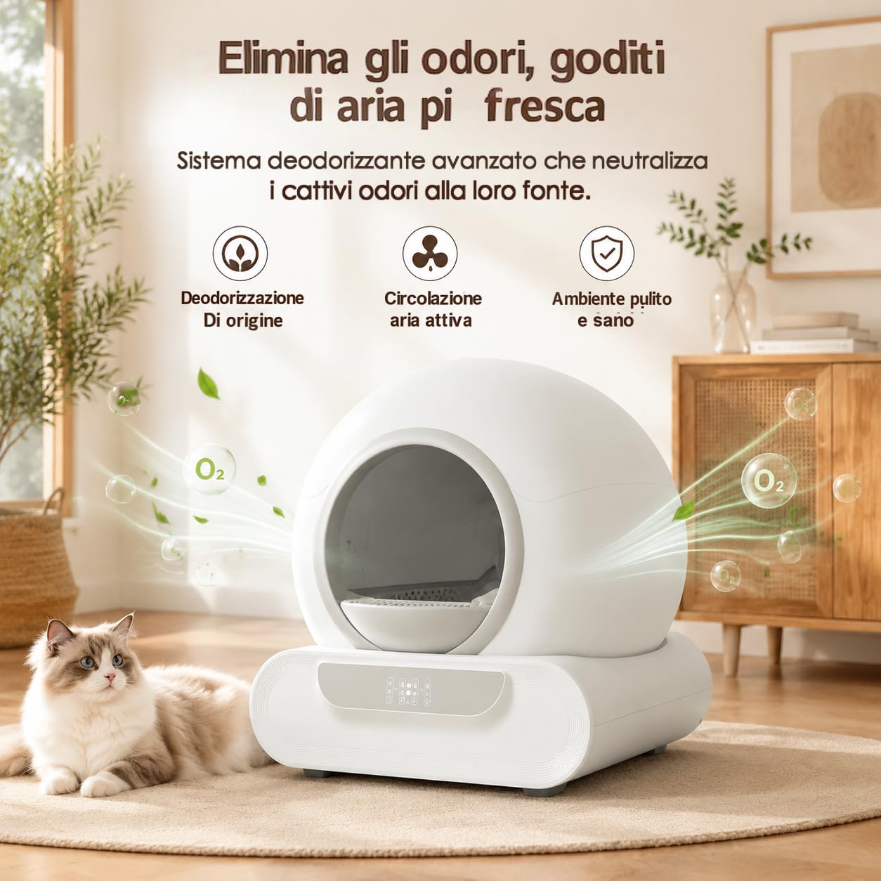 Lettiera Autopulente per Gatti XXL 74L, Toilette Automatica Intelligente con APP, Sensori di Peso e Infrarossi, Lettiera Chiusa Anti Odore, Grande Capacità per Più Gatti
