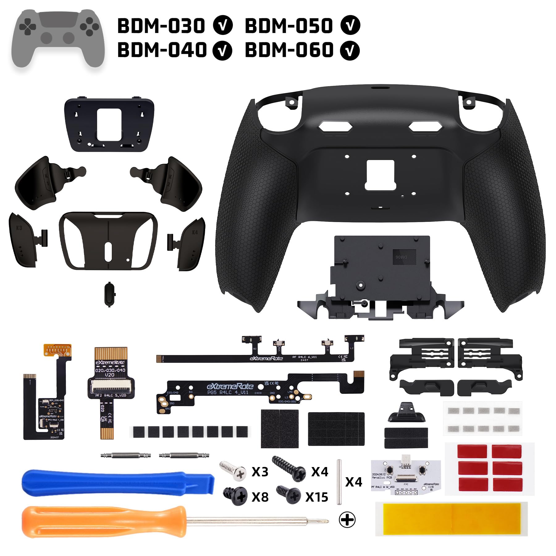 eXtremeRate RISE4 Plus MAX Remap Kit per ps5 Controller BDM-030 040 050 060, 4 Palette Posteriori Programmabili in Metallo & Clicky Trigger Stop per ps5 Joystick - Senza Controller, Nero