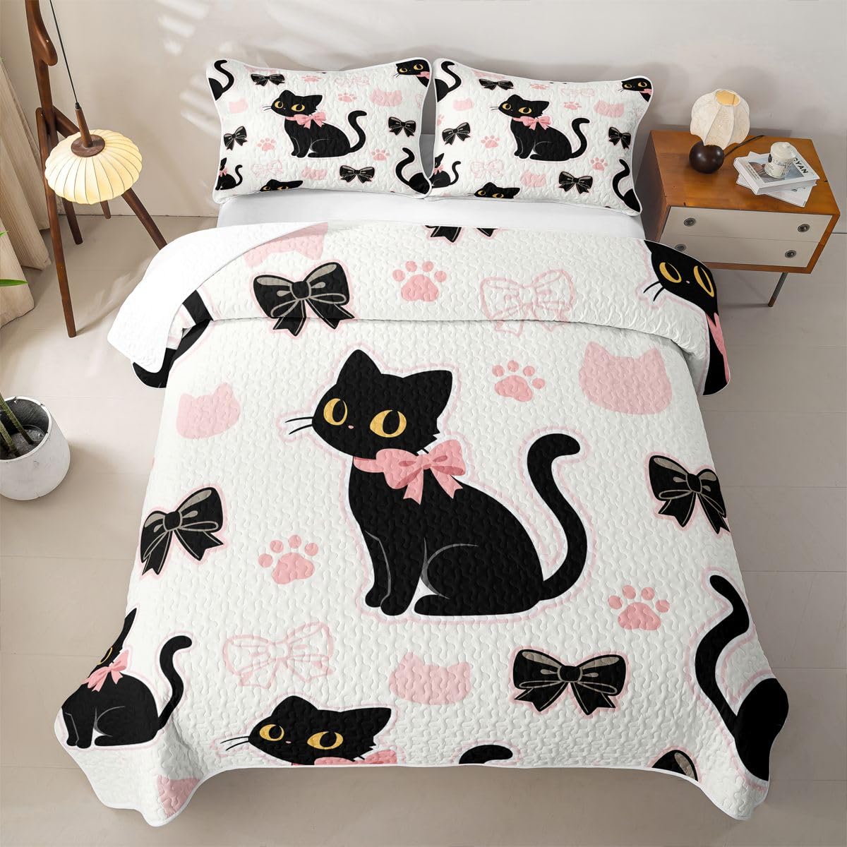 Homewish Niedliche Schwarze Katzen Steppdecke 240x260cm