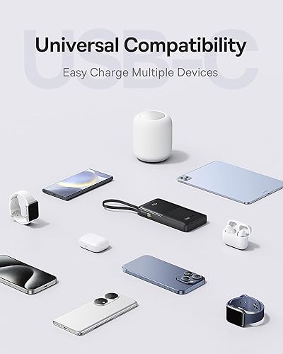 Miniatura 7 de Baseus Cargador portátil, cargador de batería de carga rápida de 10000 mAh, batería PD3.0 QC3.0 de 22.5 W, cable trenzado USB C integrado, cargador