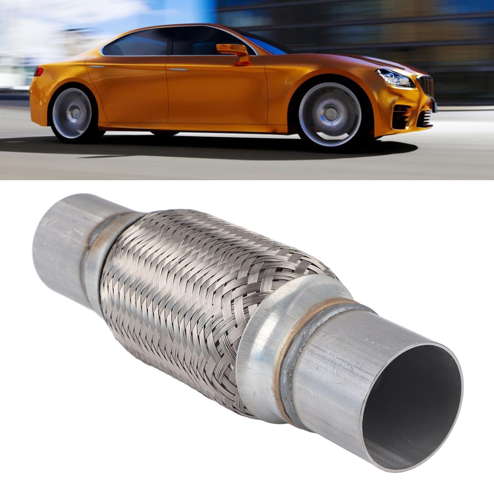 Aramox Tubo di Scarico Auto Flessibile in Acciaio Inossidabile Intrecciato Senza Saldatura 50x250 mm con Rete Interna, Antivibrazione