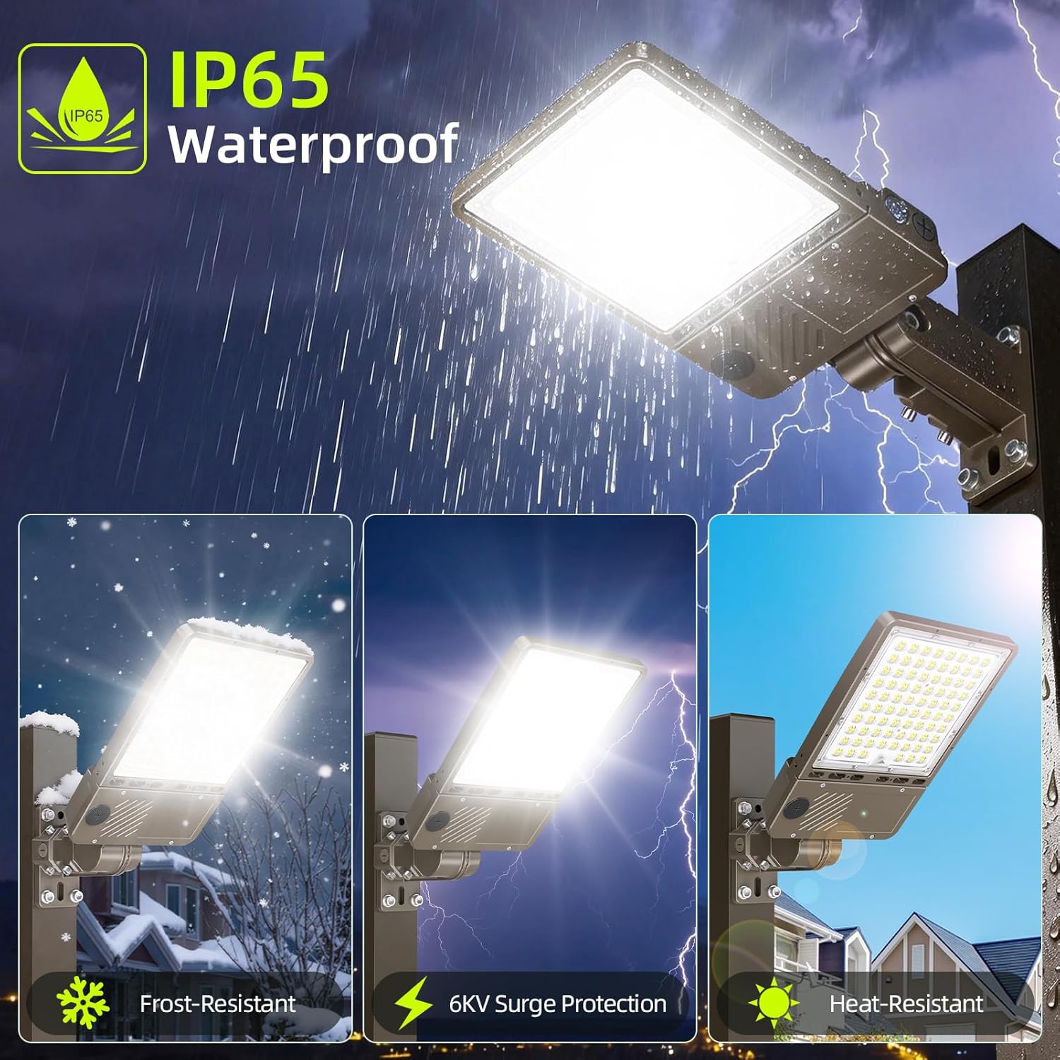 150W LED Parking Lot Light 22500LM, Power Tunable & 3CCT (3K/4K/5K) DLC ETL Listed LED Pole Light IP65 Super Bright Commercial Flood Light with Photocell Arm & Slip Fitter Mount, AC100-277V