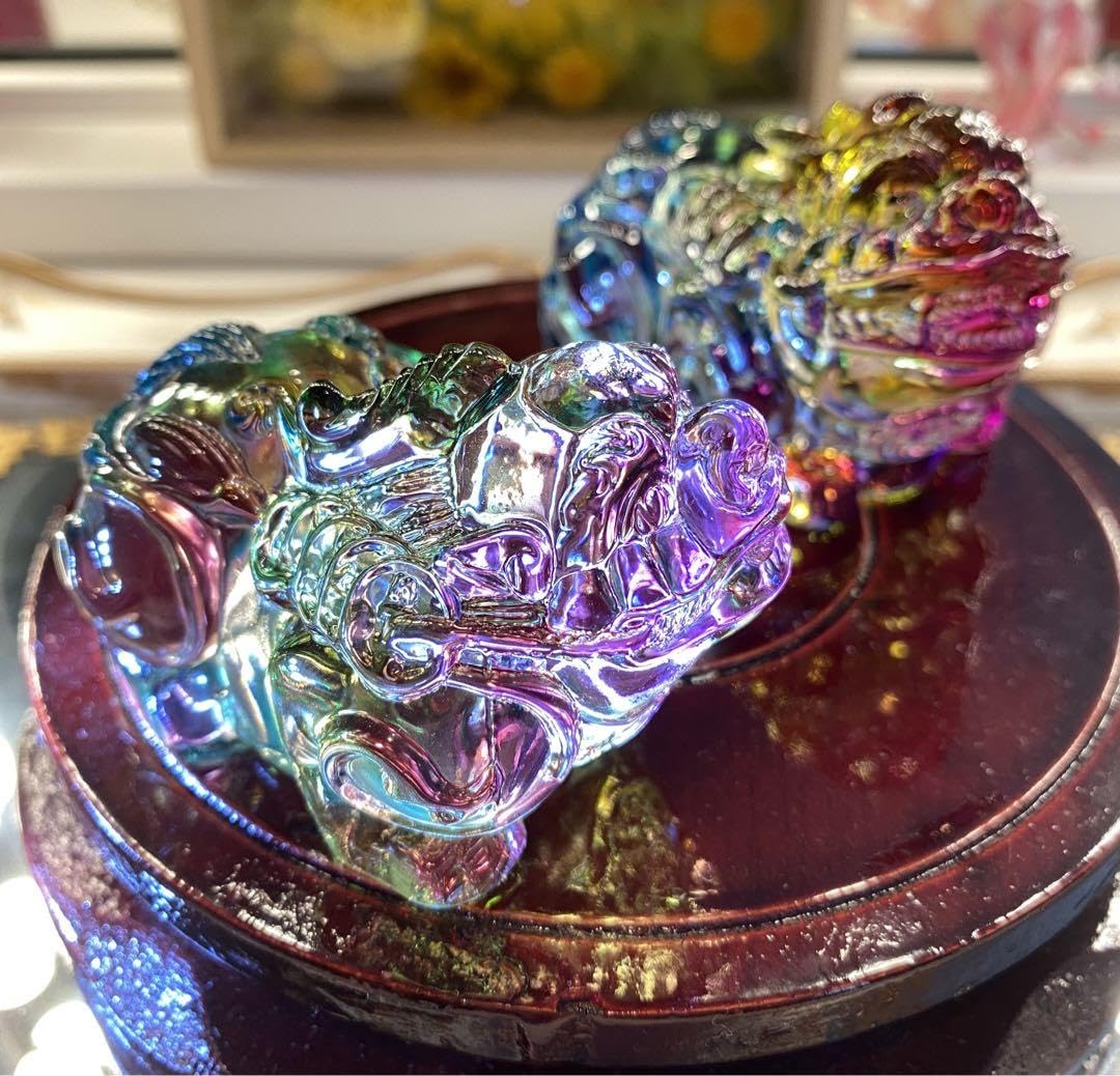 Amazon.co.jp: 瑠璃 ガラス ペア 貔貅 神獣 縁起物 置物 : ホーム