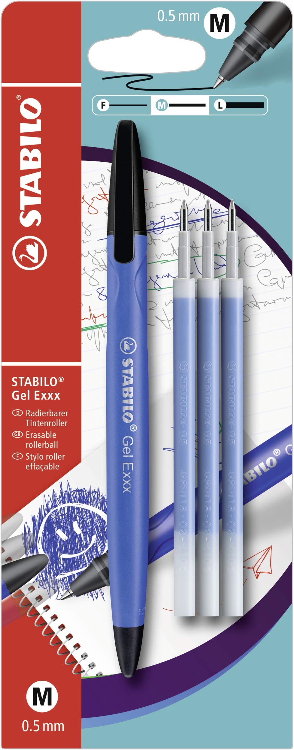 STABILO Gel Exxx Erasable Rollerball Pen Blue Includes 3 Refills