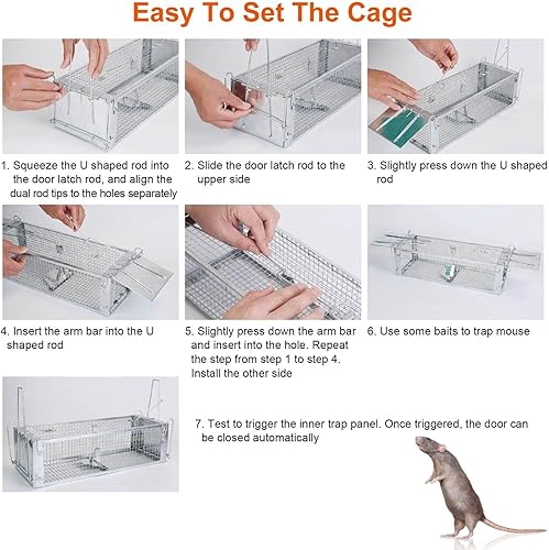 Miniatura 5 de Trampa de jaula humana para ratas de 2 puertas, jaula de metal para animales vivos, pequeñas jaulas para roedores de liberación de capturas, trampas