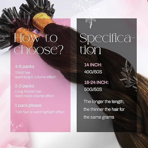 Miniatura 3 de Moresoo Ktip - Extensiones de cabello humano degradado con cejas oscuras a castaño medio, extensiones de cabello humano lacio con punta en U,