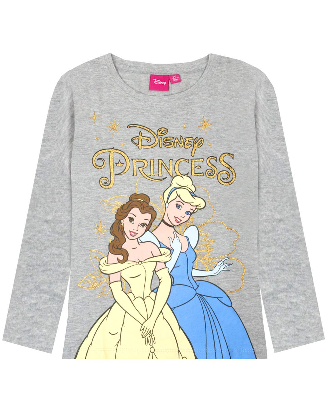 Vanilla Underground Girls Grey Disney Princess Characters Glitter Long Sleeve 'S T-Shirt