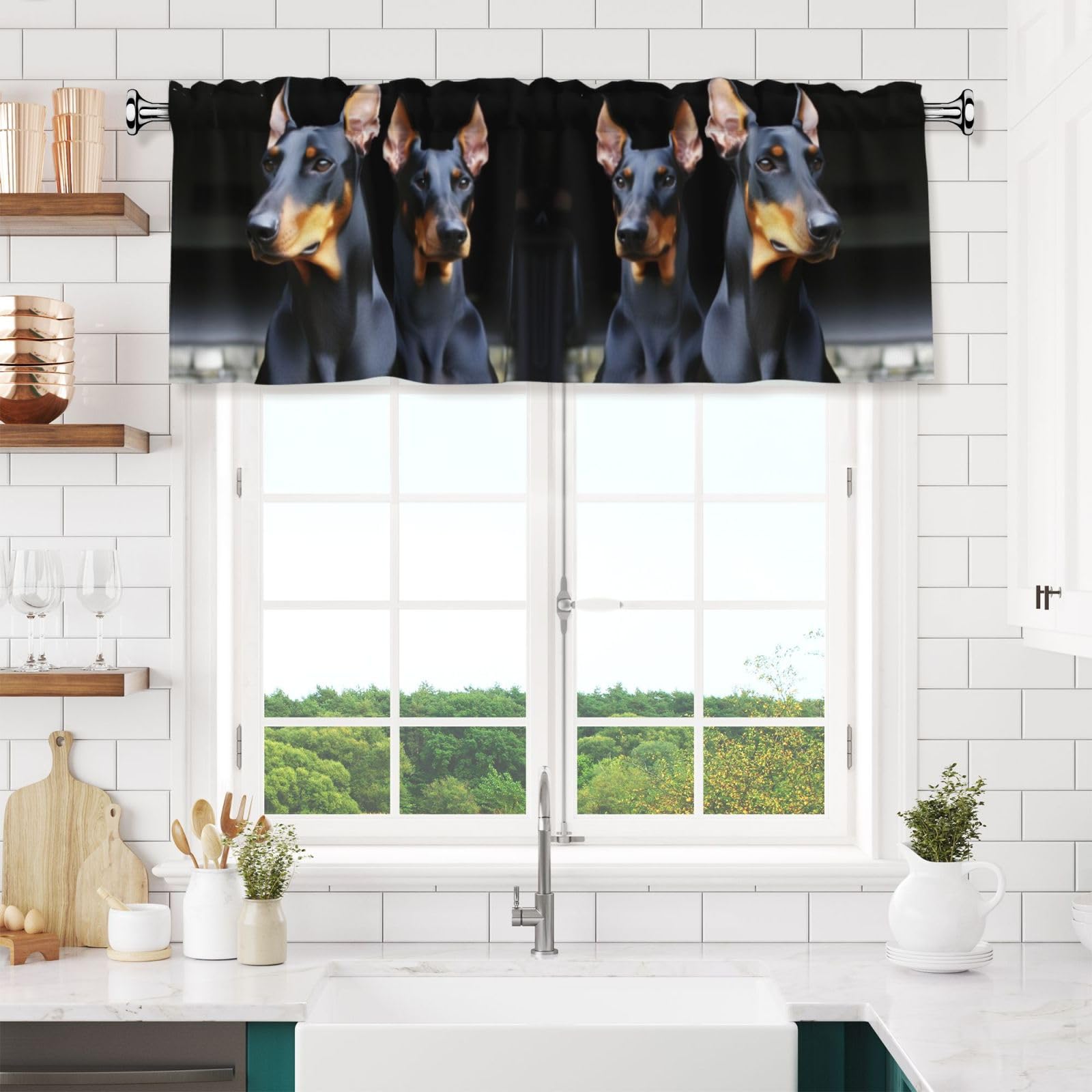 NONHAI Doberman Valances for Windows Short Curtains Rod Pocket Cafe Window Treatments Valance Curtains for Kitchen Bathroom Laundry Basement Windows 54x18inch Blackout Window Valance