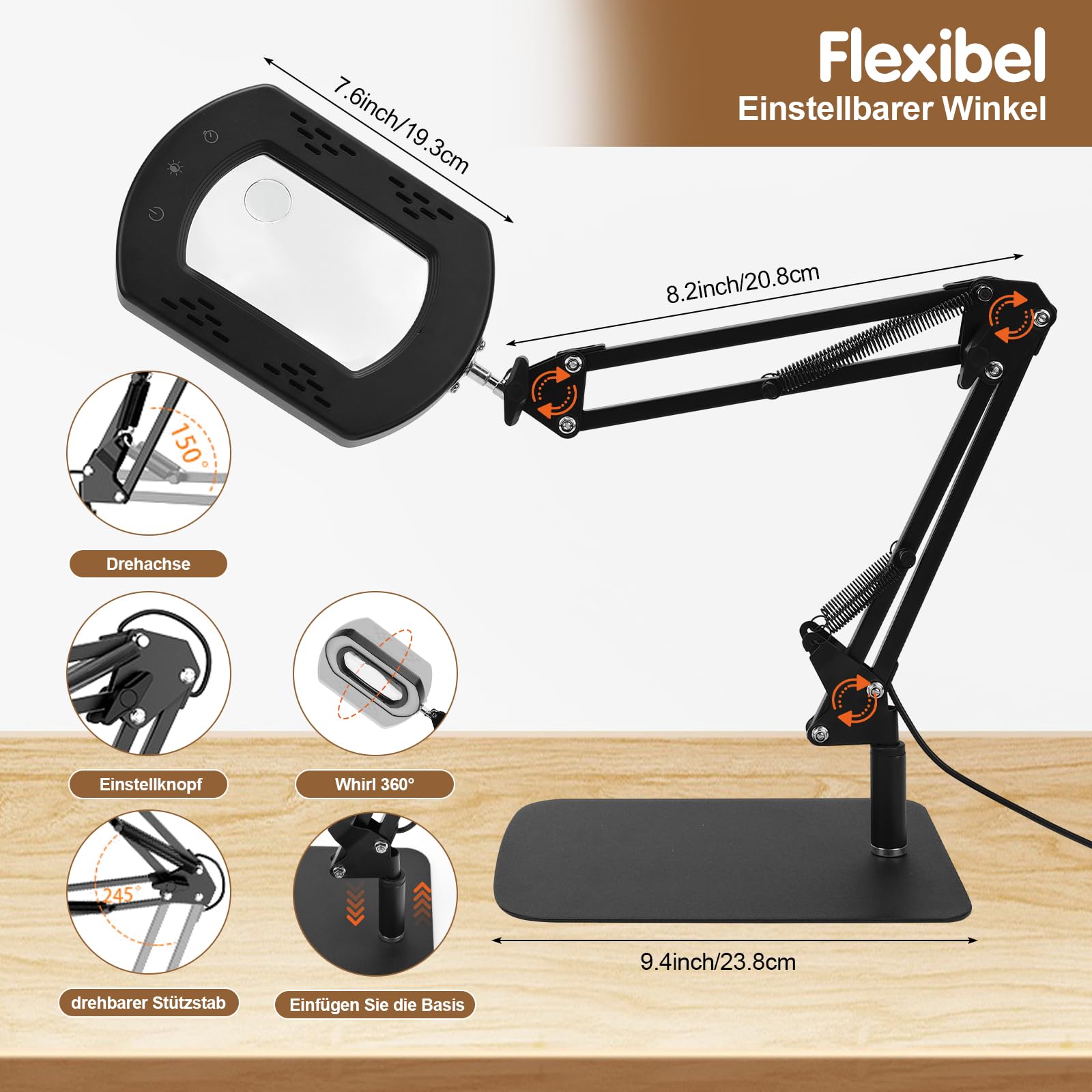 15X 30X Tischlupe mit Licht und Ständer, 5 Farbmodi Stufenlos Dimmbar, 2-in-1 Schreibtischlampe und Klemme, Händefrei Standlupe mit Licht ür Handwerk Hobby Malerei Schließen Arbeit