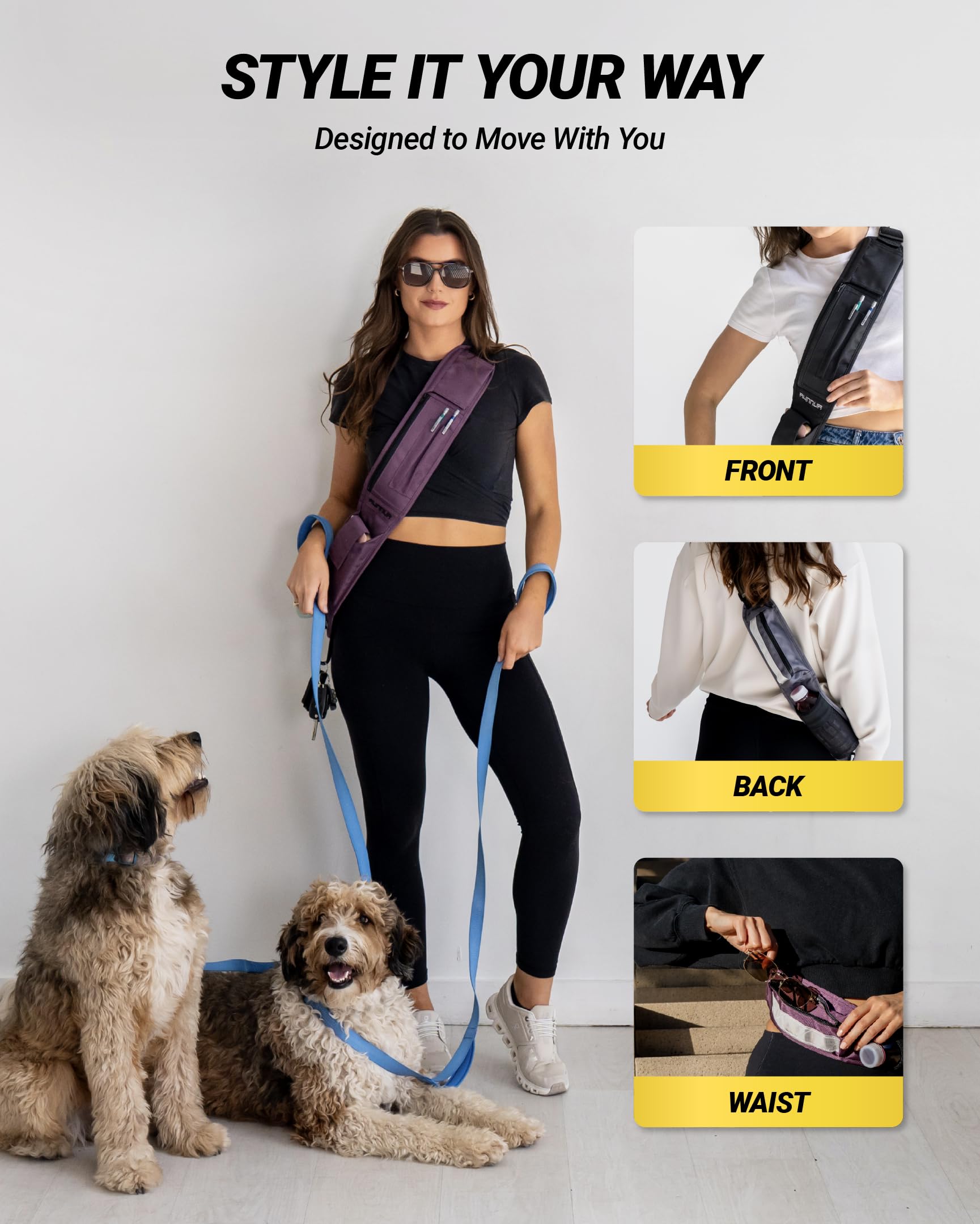 Scosche PocketSling Crossbody Sling Bag mit 6 Taschen, inklusive Wasserflaschenhalter und Handyhalterung für Reisen, Spazierengehen, Fitnessstudio und tägliche Bewegung, leichte Crossbody-Tasche für