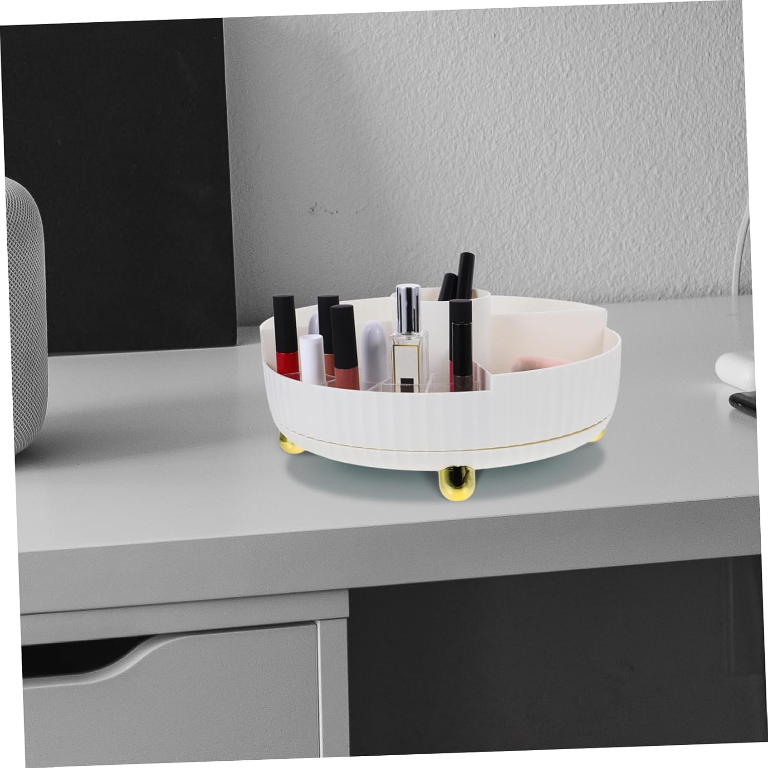 Makeup Rotating Organizer Elegant Desktop Storage Tray for Cosmetics Perfume Lotions Skincare Space-saving Design for Home Vanity Use