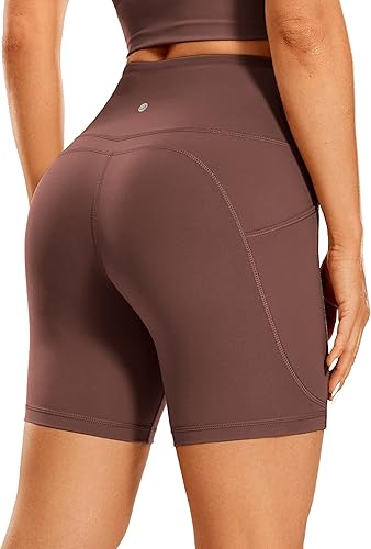 CRZ YOGA Pantalones cortos de ciclista cepillados con sensación de desnudez para mujer de 6 a 8 pulgadas, cintura alta, mate, para entrenamiento,