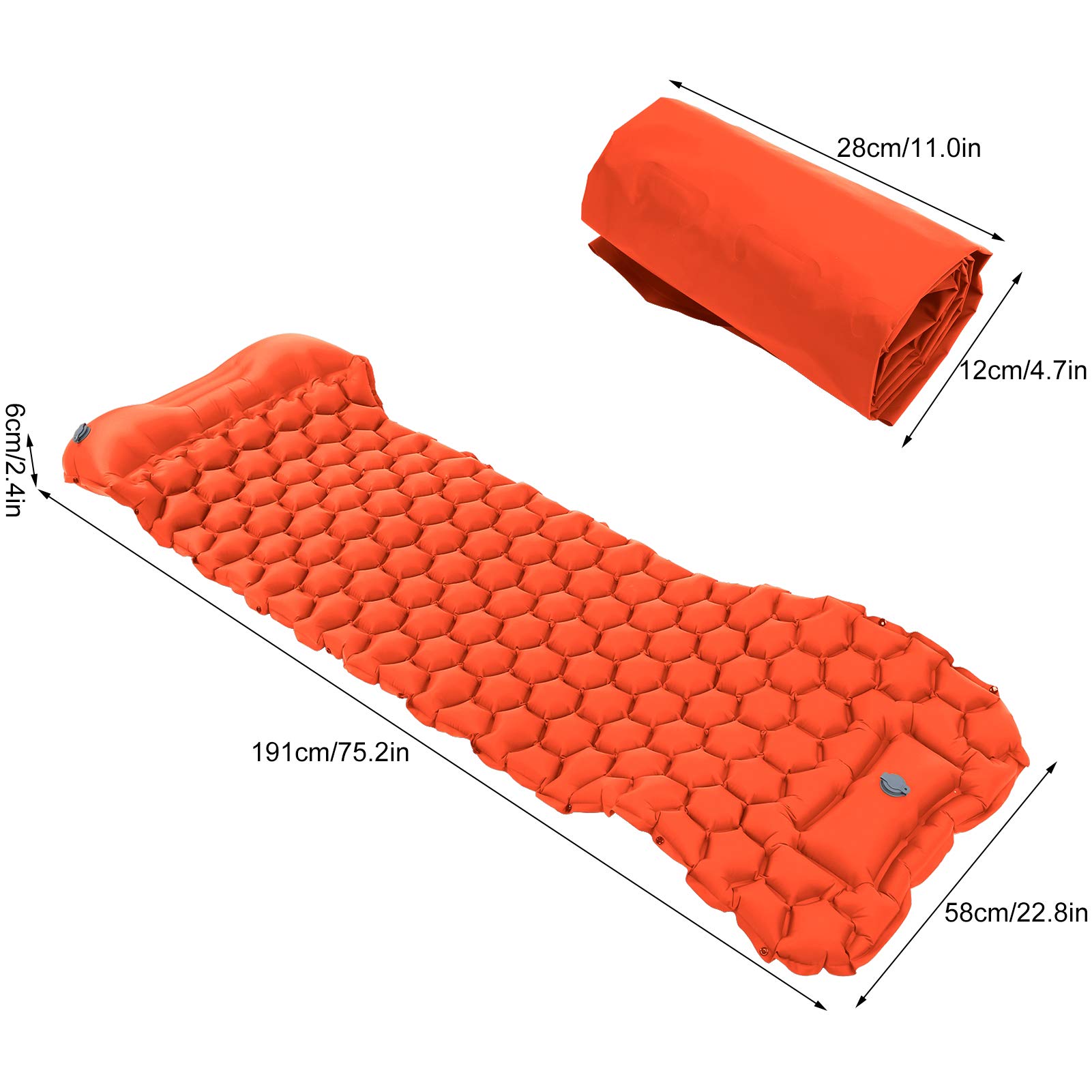 Tappetino da Campeggio Air Sleeping Pad - Pad Gonfiabile Leggero da Viaggio con pressa a Pedale per Escursioni in Viaggio(Arancia)