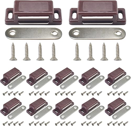 Miniatura 5 de Paquete de 12 cierres magnéticos de plástico para puerta con tornillos para cocina, baño, armario, armario, puerta, cajón, 15 libras (marrón)