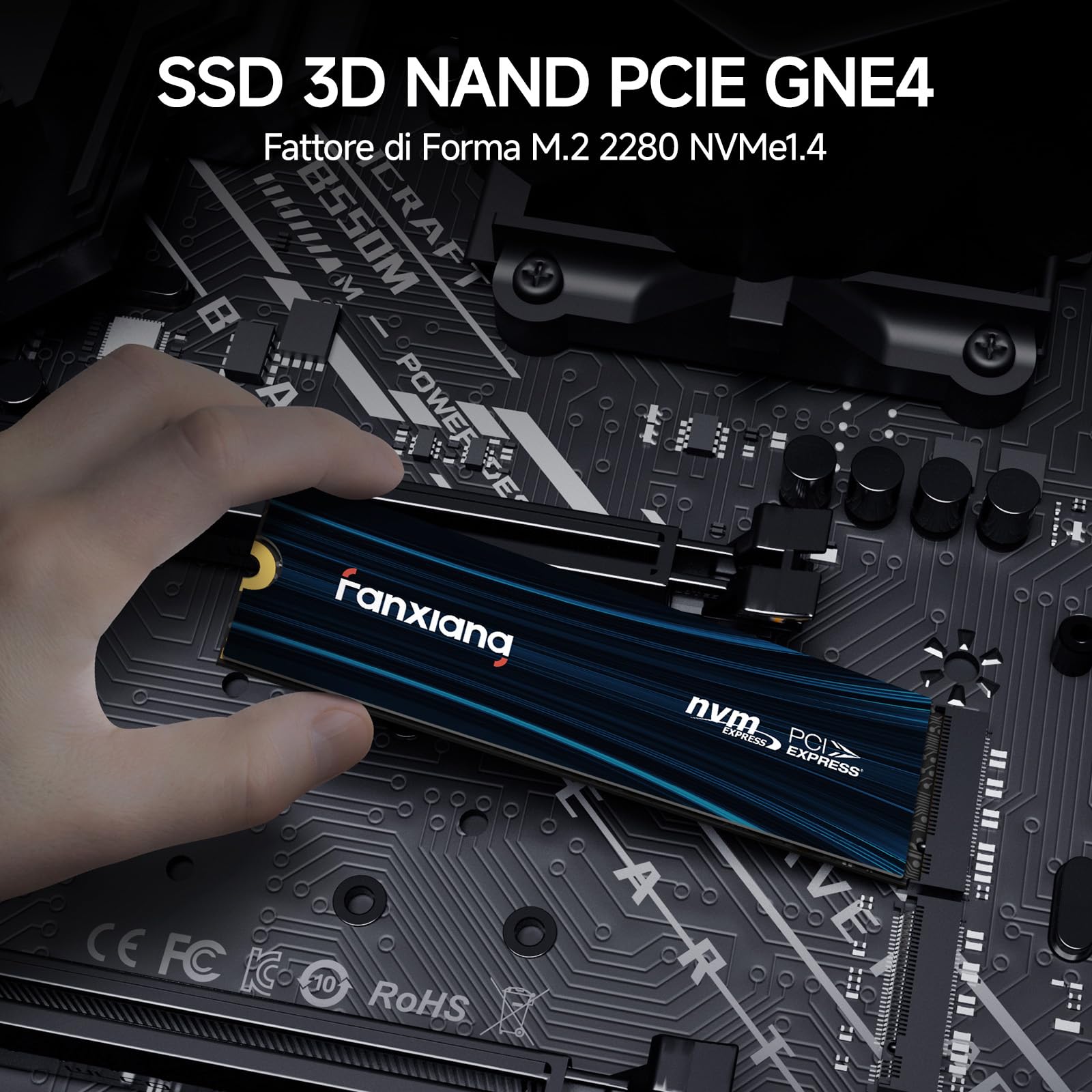 fanxiang SSD 500GB NVMe M.2 PCIe Gen4 fino a 6300 MB/s - Unità a Stato Solido SSD Interno - Compatibile con PC, Laptop per Gamer e Professionisti - S880E