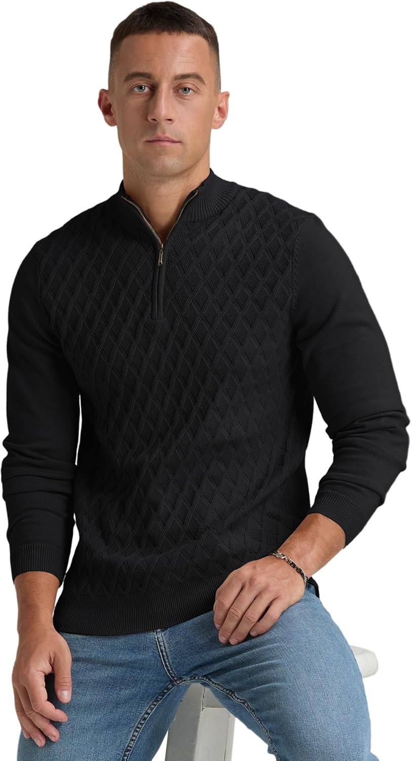 NITAGUT Mens Quarter Zip Sweater Casual Textured Knit Mock Neck Pullover Sweaters with Ribbing Edge - Image 4