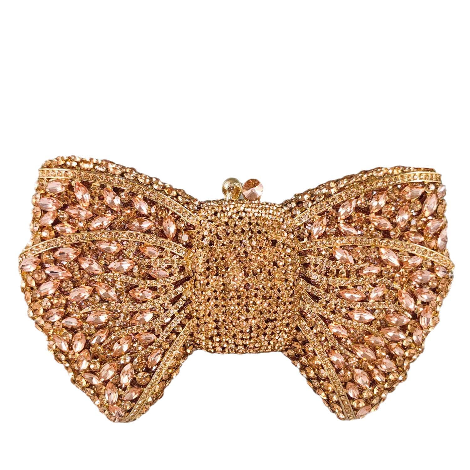 Usuisy Novelty Bow Crystal Clutch Bag Women Designer Evening Handbags Bridal Party Rhinestone Clutch Purse Prom Bag,Small,B-Champagne