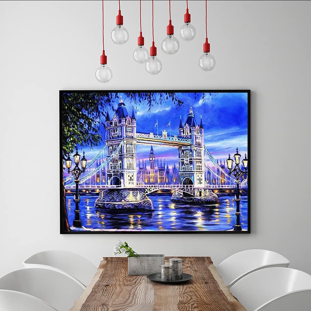 Mit Verpakcung Box DIY Square Diamond Painting Eckige Steine 50x40cm Diamant Painting Bilder Groß Bild zum Sticken Kreuzstich Erwachsene Strass Stickerei Kunsthandwerk Landschaft Brücke Diamond Art