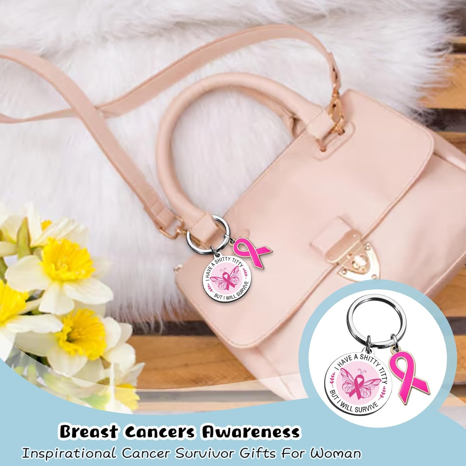 OEHEDOU Cancer Survivor Gifts For Woman Breast Cancer Awareness Accessories Inspiration Gifts For Women Encouragement Present For Women Breast Cancers Awareness Keychain Gift For Survivors - Image 6