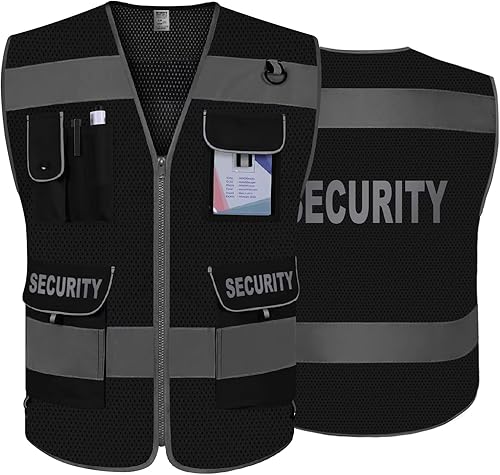 Miniatura 1 de TCCFCCT Chaleco de seguridad de malla para protector de seguridad, 9 bolsillos, chaleco de seguridad reflectante de alta visibilidad para hombres y