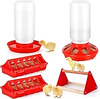 POMINEL Chick Feeder Waterer Kit with Perch - BPA-Free Plastic Set for 24+ Baby Chickens, Ducks, Quail