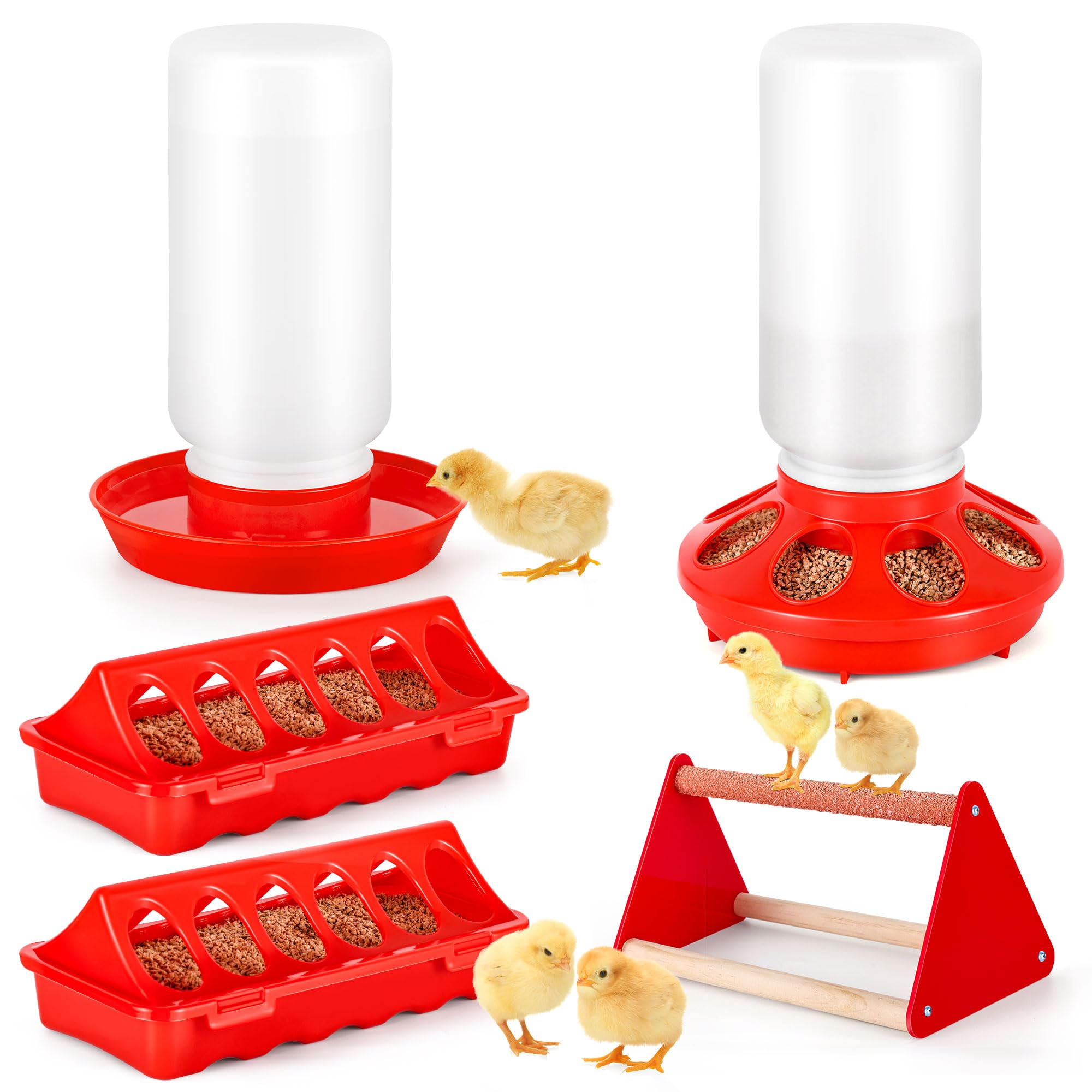 POMINEL Kit mangiatoia e abbeveratoio per pulcini, in plastica, con mangiatoia e abbeveratoio per pulcini