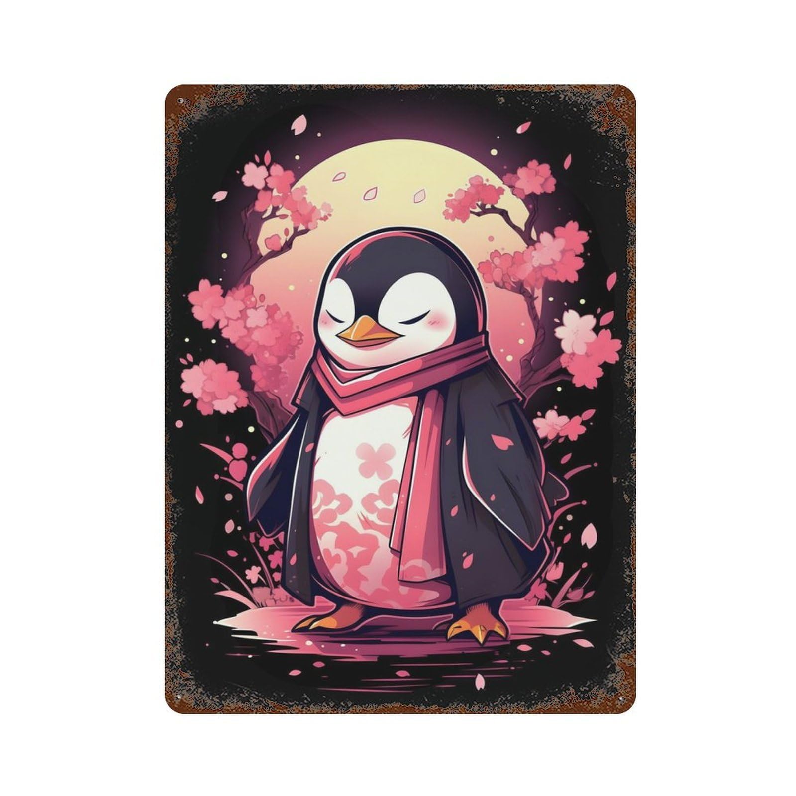 Japan Penguin Rusty Metal Tin Sign 15.7"x11.8", Industrial Home Decor for Garage, Pub Or Kitchen
