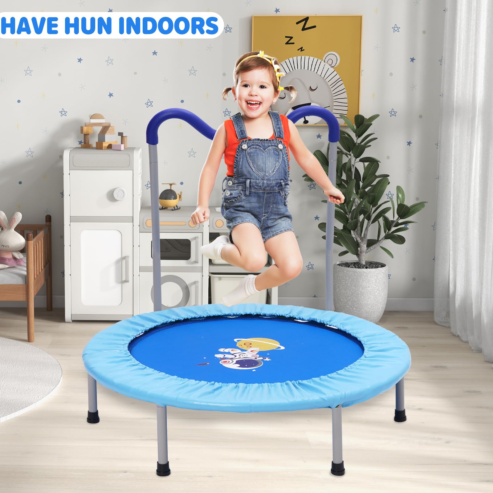 91cm Trampolines para Niños de con Reposabrazos de Espuma,Lona de Salto y Protector de Lluvia Trampolín Infantil a Partir de 3 Años,Cama Elástica Niños Interior/Exterior Máx.120 kg
