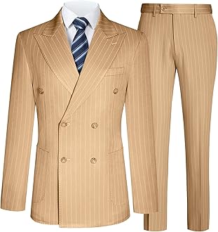 Mens Suits Slim Fit 3 Piece Double Breasted Tuxedo Suit Jacket Vest Pants Set for Wedding Prom