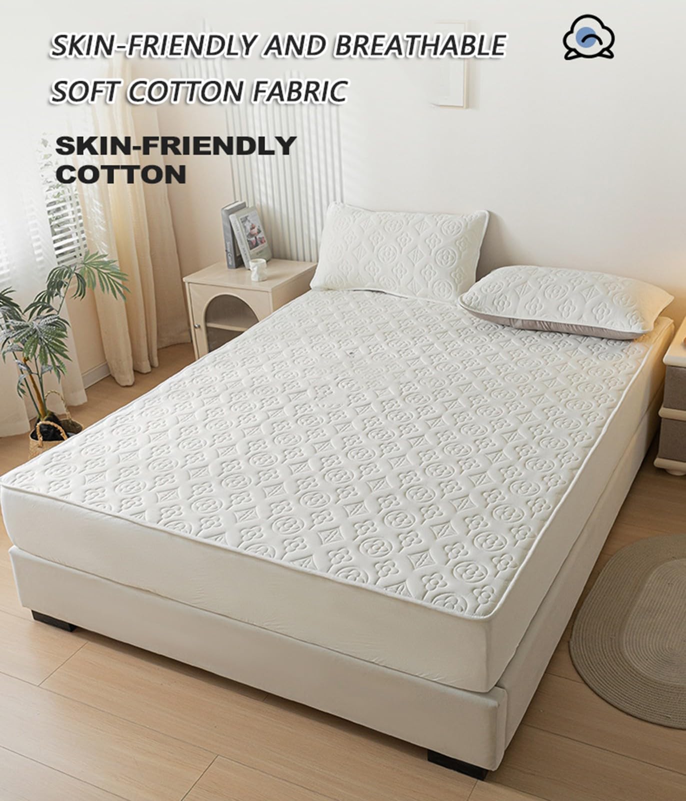 Gesteppter Wasserdichter Matratzenschoner,Matratzenschoner 3-teiliges Set Spannbettlaken,Bequeme Hypoallergene und Geräuschlose Matratzenauflage,Leicht zu Zerlegen und zu Waschen(Green,90x200cm)
