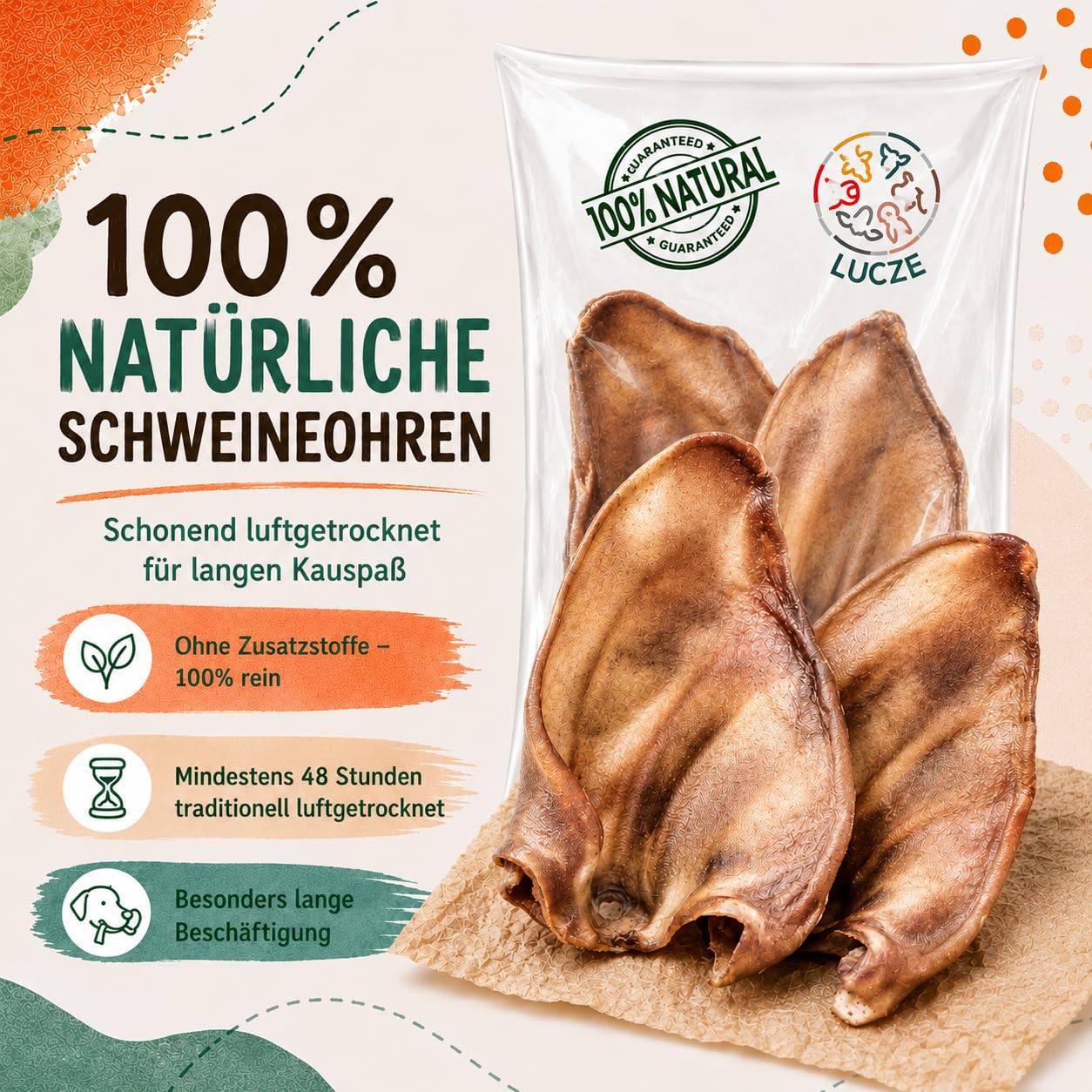 Orecchie di maiale per cani da 1 kg - XXL essiccati, 100% naturale, senza additivi, articolo da masticare per cani piccoli e grandi