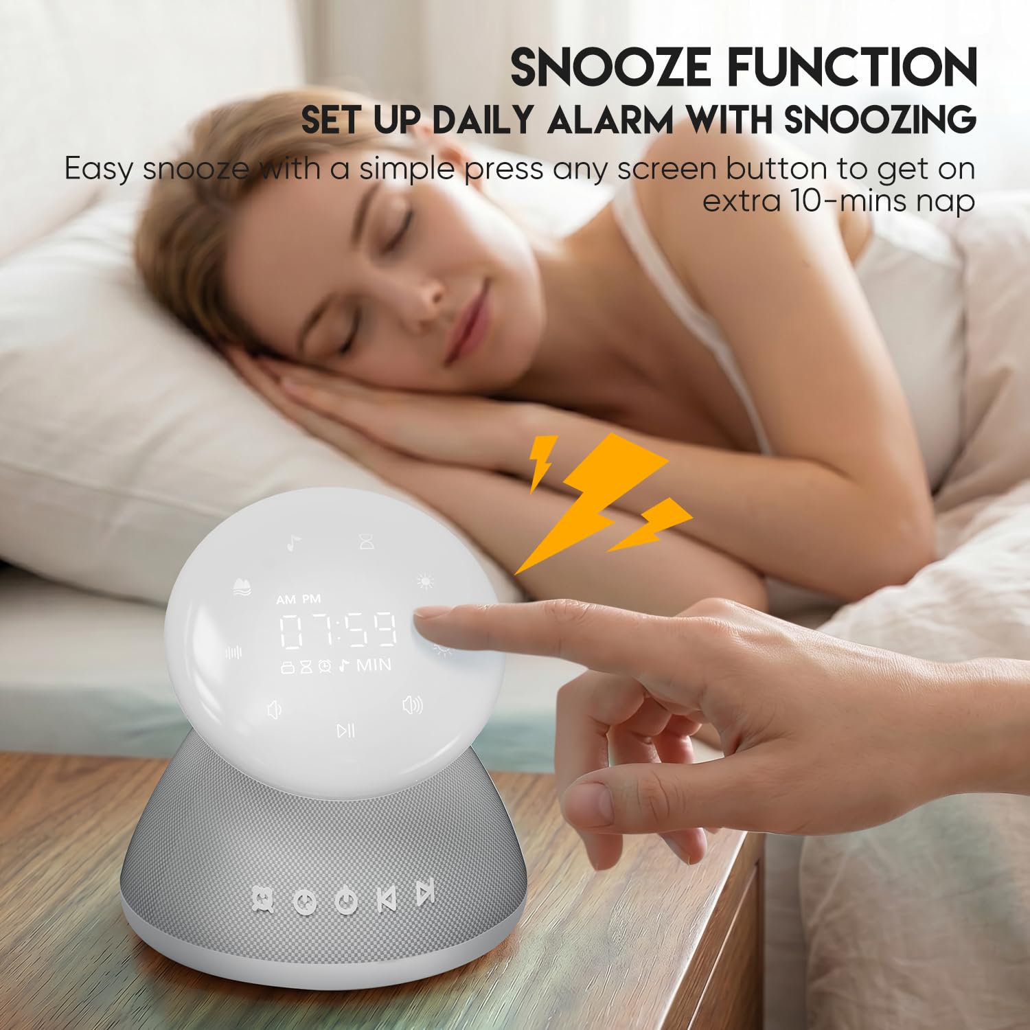 Machine à bruit blanc pour dormir, 50 sons apaisants sans boucle, veilleuse 7 couleurs avec luminosité réglable, minuterie et réveil, contrôle à écran tactile pour bébés, enfants, adultes, maison et