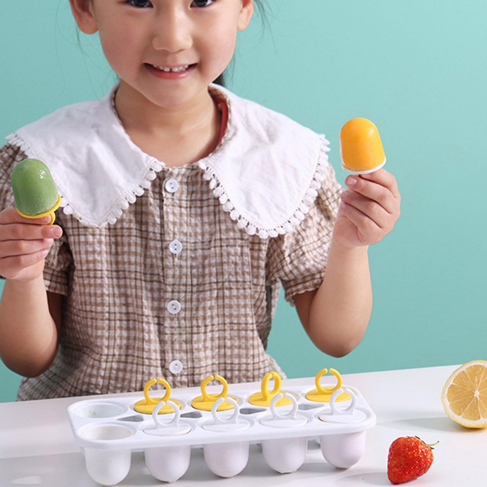 Moldes for helado de 10 cavidades con mango de palito, reutilizables, for paletas de hielo, bandeja antiadherente,Moldes para helados(A)