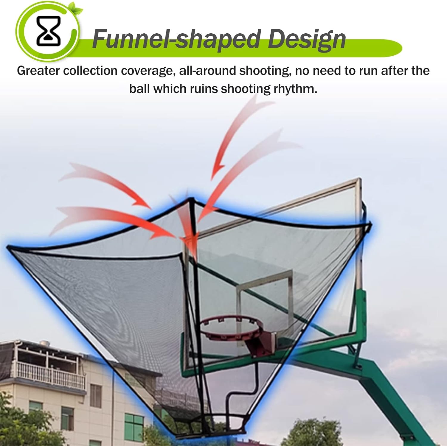 Basketballtrainer Rotating Shooting Practice Return Attachment Funnel-Shaped Basketball Hoop Rebounder Net Kids/Youth/Adults Training Aid